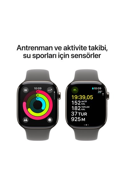 Apple Watch Series 10 GPS + Cellular 42mm Natürel Titanyum Kasa + Taş Grisi Spor Kordon - S/M