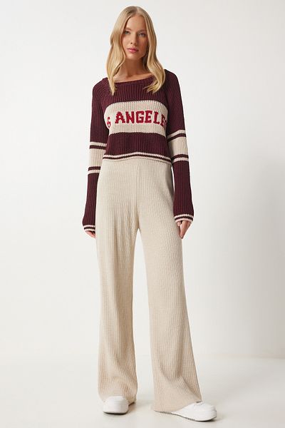 Happiness İstanbul Beige Corded Women's Knitwear Trousers - Ki̇00096