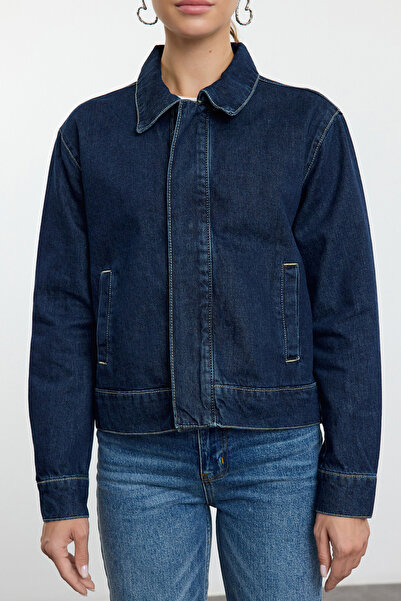 Trendyol Collection Normál szabású sötétkék farmer dzseki - Twoaw25ce00046