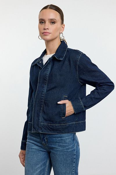 Trendyol Collection Tmavě modrá džínová bunda běžného střihu - Twoaw25ce00046