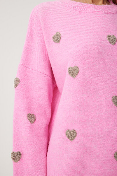 Happiness İstanbul Γυναικείο πουλόβερ με μοτίβο ροζ καρδιάς - PF00088