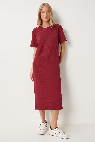 Happiness İstanbul Rochie tricotată lungă largi burgundy - Utilizare zilnică, DZ00076