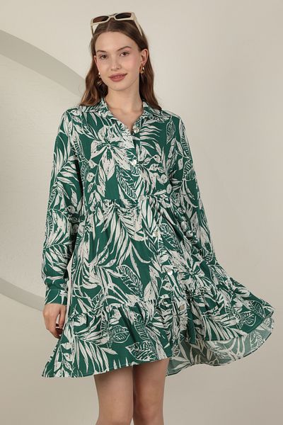 Trendyol Collection Μίνι φλοράλ φόρεμα σε σκούρο πράσινο χρώμα - TWOAW25EL00585