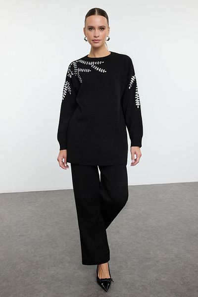 Trendyol Modest Knitwear Bottom-top Set - Black Sequin Embroidered TCTAW25US00090