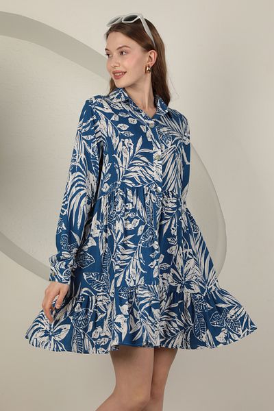 Trendyol Collection Rochie țesătă cu imprimeu floral mini albastru - TWOAW25EL00585