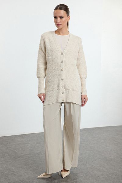 Trendyol Modest Λεπτομερής πλεκτή ζακέτα με μπεζ απαλή υφή TCTAW25TH00023