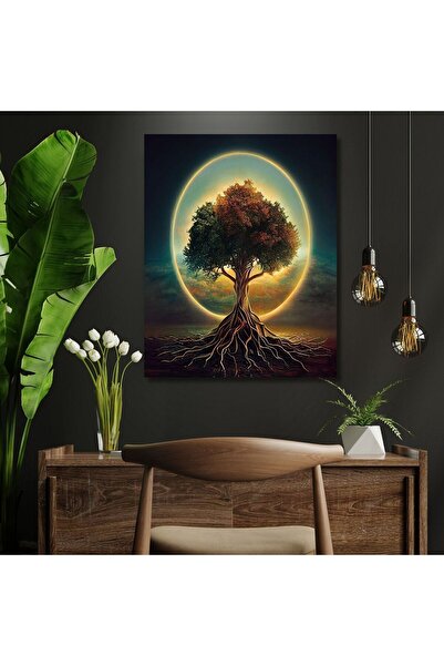 GAAGART Tekli Dikey Kanvas Tablo Dolunay ve Hayat Ağacı