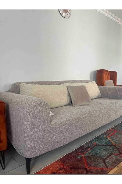 BTF HOME Jakarlı Düz Desen 3 Kişilik Lastikli Koltuk Kılıfı Çekyat Koltuk Örtüsü Streç Esnek kanepe kılıfı