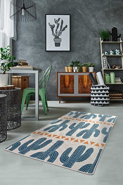 Chilai Home Cactus Tıme Dekoratif Marka Yıkanabilir Kaymaz Taban Halı Djth