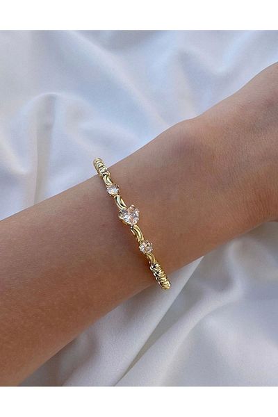 Eylülün Takısı Gold Color Stoned Women's Dorica Heart Bracelet