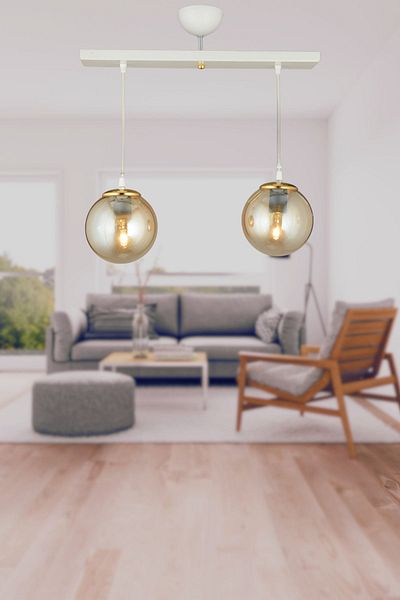 SONSUZ AYDINLATMA&AVİZE Endless Row White 2-Piece Honey Globe Glass Pendant Lamp Luxury Chandelier