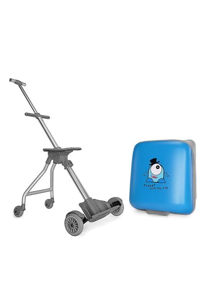 Heybee Luggages Çocuk Valizi Sevimli Canavar Oturulabilir Mavi Seyahat Bavulu