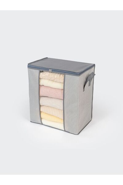 NACAREV 4 Adet Orta Boy Pencereli Antrasit Çizgili Yastık Pike Kıyafet Düzenleyici Hurç Seti 45x30x50 Cm