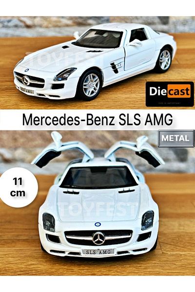 TOYFEST مرسيدس - بنز SLS AMG سحب قطرة يموت - نموذج سيارة معدني مع أبواب قابلة للفتح - أبيض 11.5 سم
