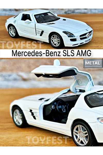 TOYFEST مرسيدس - بنز SLS AMG سحب قطرة يموت - نموذج سيارة معدني مع أبواب قابلة للفتح - أبيض 11.5 سم