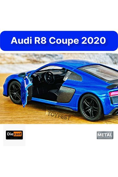 TOYFEST أودي R8 كوبيه 2020 سحب قطرة يموت - نموذج سيارة معدني قابل لفتح الأبواب - أزرق 11.5 سم