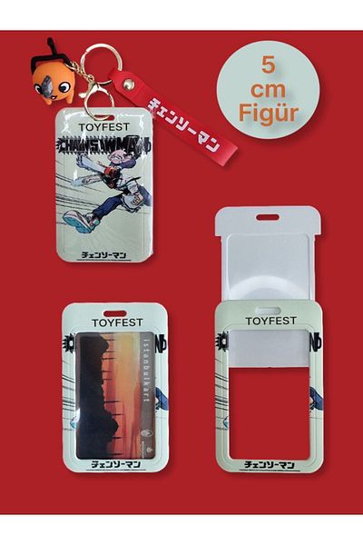 TOYFEST بالمنشار الرجل الياباني أنيمي Pochita الشكل حقيبة سلسلة المفاتيح ملحق وحامل البطاقة 2 في 1