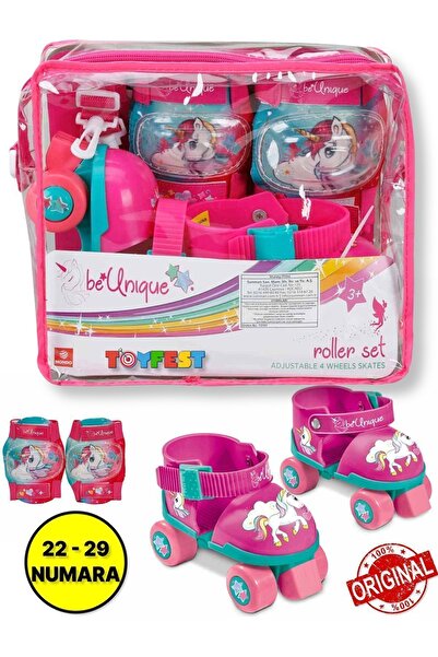 TOYFEST Unicorn Çantalı Dizlik ve Dirseklikli 4 Teker Paten Seti -  (22 - 29 Numara için Ayarlanabilir)