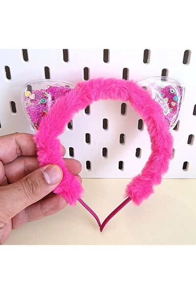 TOYFEST Πολύχρωμο βελούδινο στέμμα πάρτι με αυτιά γάτας με χάντρες - ΣΚΟΥΡΟ ΡΟΖ - Δεν περιλαμβάνει κούκλα
