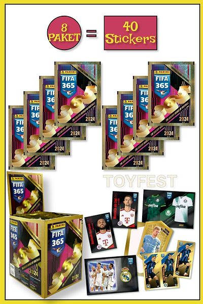TOYFEST بطاقات ملصقات لاعب كرة القدم فيفا 365 2024 من بانيني - 8 عبوات (40 ملصقًا)