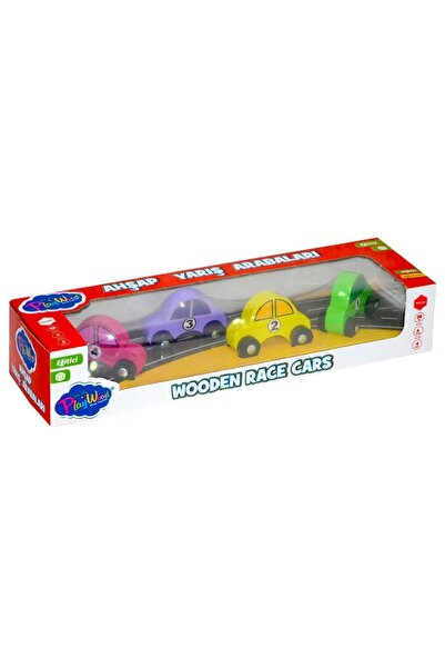 TOYFEST Playwood Ahşap Yarış Arabası 4'lü Paket