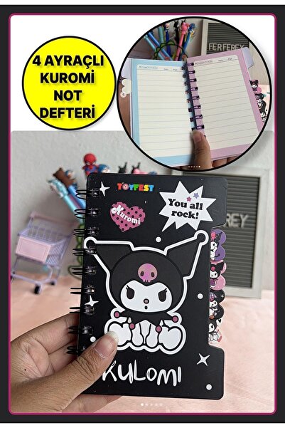 TOYFEST 4 Ayraçlı Kuromi Figürlü Mini Cep Not Defteri Notluk - Model 1
