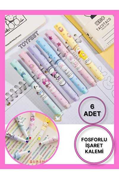 TOYFEST Fosforlu Kalem Seti - Hello Kitty - Kuromi - My Melody - Cinnamoroll ...