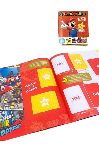 TOYFEST ألبوم بطاقات ملصقات سوبر ماريو وعبوتين من الملصقات