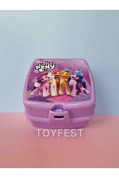 TOYFEST 2 Tiers 4 Compartments Square Lunch Box with Lock Lid and Spoon and Fork - My Little Pony Themed