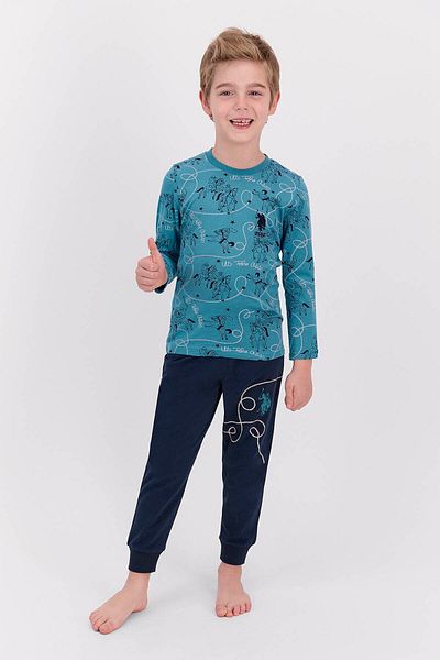 U.S. Polo Assn. 914 Set de pijamale cu nervuri pentru băiat, Dark Petrol