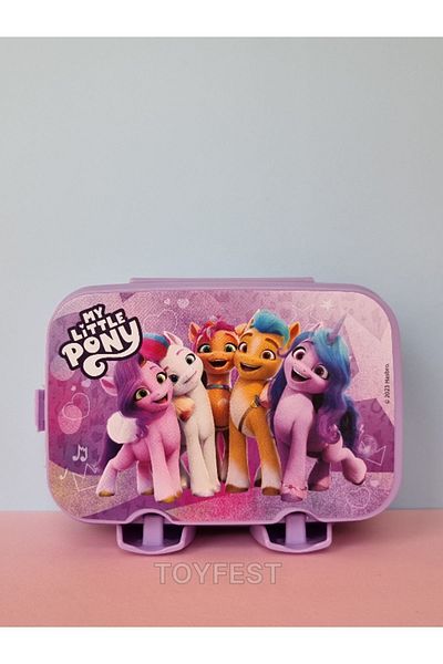 TOYFEST Lock Lid 2 Tiers 4 Compartments Rectangular & Lunch Box with Spoon and Fork - My Little Pony Themed