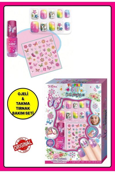 TOYFEST Tokidas BFF Nail Playing Set - Kelebek Modeli Ojeli Stickerlı Çocuk T...