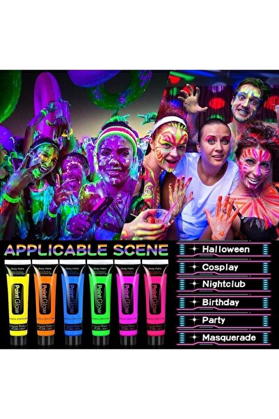 TOYFEST Loş Yada Uv Işıkta Parlayan Neonlu Glow Parti Yüz Boyası 6 Renk - 6 Adet