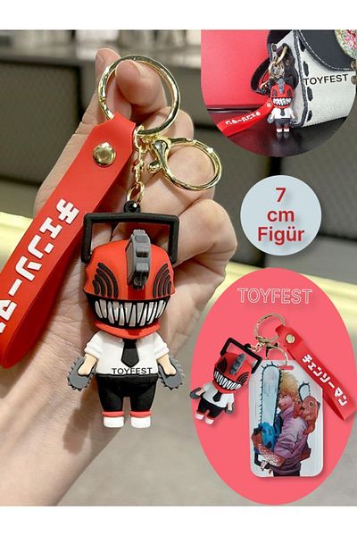TOYFEST حقيبة سلسلة مفاتيح على شكل شخصية أنيمي دينجي اليابانية بالمنشار وحامل بطاقات 2 في 1