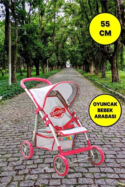 TOYFEST عربة أطفال قابلة للطي بأربع عجلات مع هيكل معدني - رمادي/وردي، 55 سم