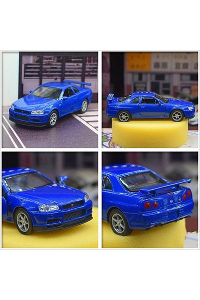 TOYFEST Nissan Skyline Gtr R34 Pull Drop Die - سيارة معدنية مع أبواب قابلة للفتح - أزرق 1:32 - 11.8 سم
