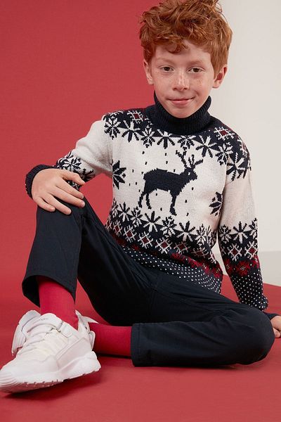 Lela Christmas Themed Turtleneck Sweater Boys' Sweater 633Mj369