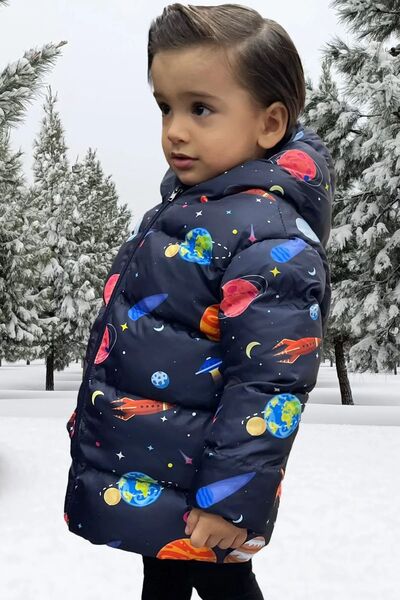 freemen Chlapecká fleecová bunda, kabát a parka s kapucí Planet Star se vzorem