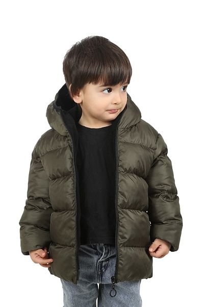 freemen Boy's Khaki Fleece Fur Hooded Waterproof Wind-Resistant Puffer Winter Coat