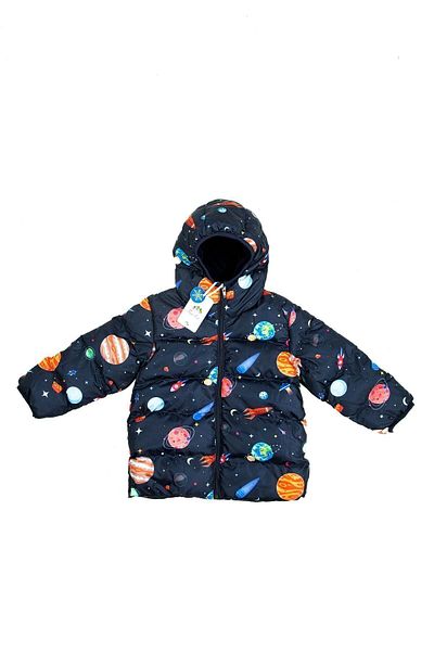 Montland Girl's Fleece Hooded Planet Star Patterned Winter Puffer Jacket & Coat & Parka