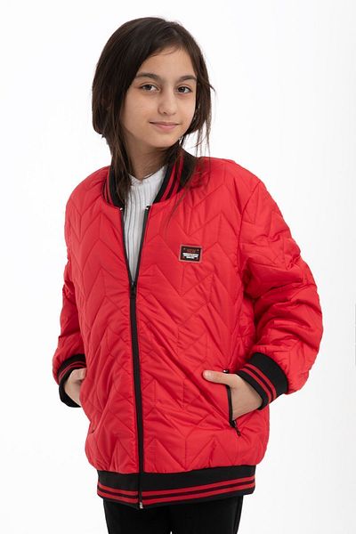 Montland Girl's Red College Collar Lined Water and Windproof Zippered Pocket Coat Jacket