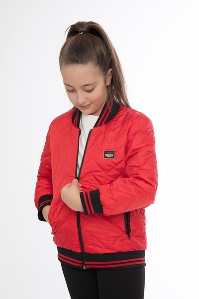 Firststops Girl's Red College Collar Lined Water and Windproof Zippered Pocket Coat Jacket