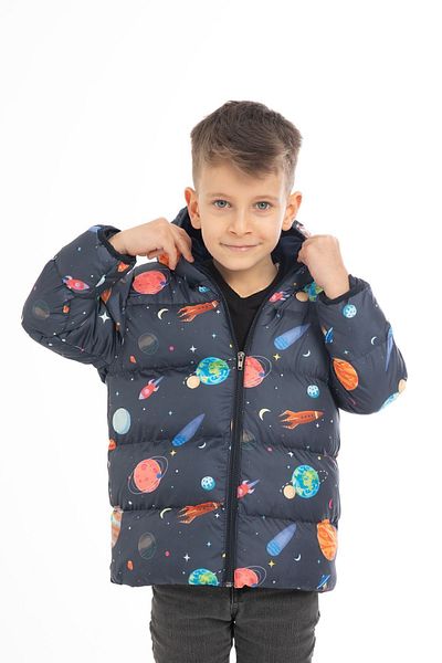 Royalside Jachetă pufă de iarnă pentru băieți - fleece, glugă, model Planet Star