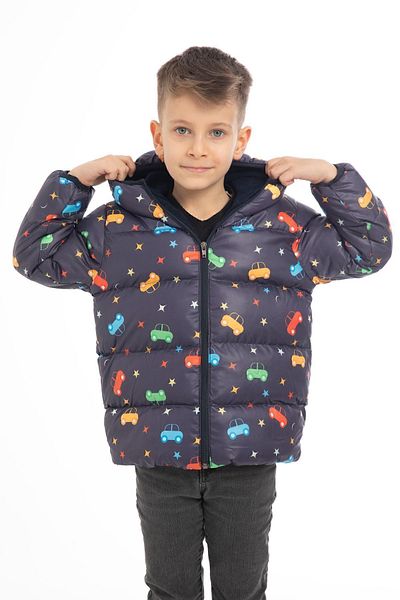 Royalside Palton puf de iarnă pentru băieți - fleece, glugă, model stea și lună