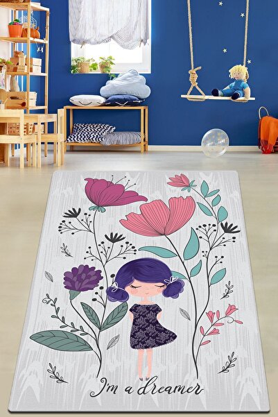 Chilai Home Flores Largas Makinede Yıkanabilir Kaymaz Taban Leke Tutmaz Dijit...