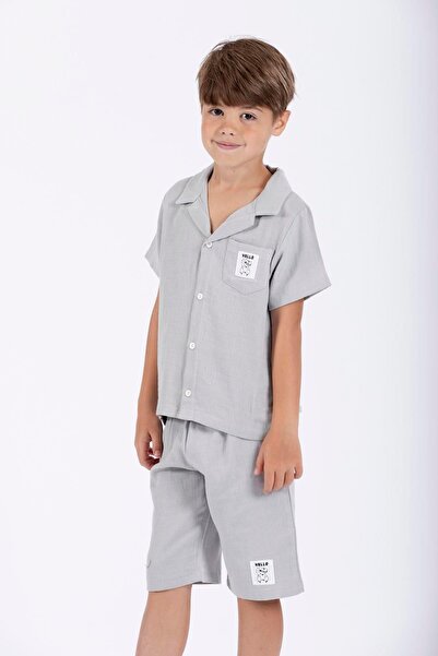 zepkids Boy's Gray Shorts Set - With Crest Detail