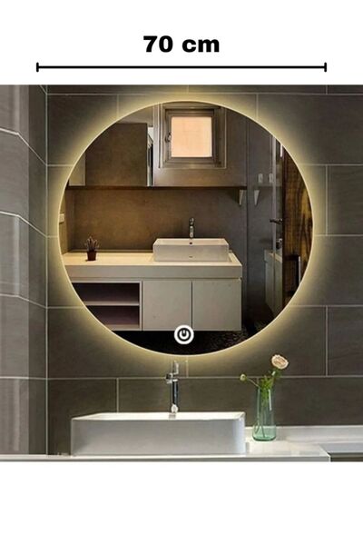 FAYMEND 70 cm Çapında Led'li Lavabo, Banyo, Duvar Aynası