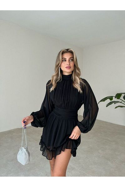 Mir Kar Φούστα με όρθιο γιακά με φλουριά σιφόν φόρεμα (ΣΤΕΝΟ ΜΕΓΕΘΟΣ, ΑΓΟΡΑ ΕΝΑ ΜΕΓΑΛΟ ΜΕΓΕΘΟΣ)