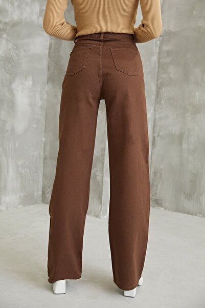 DRC trend Aliss Brown Power Lycra Women's High Waist Loose Leg Loose Jeans