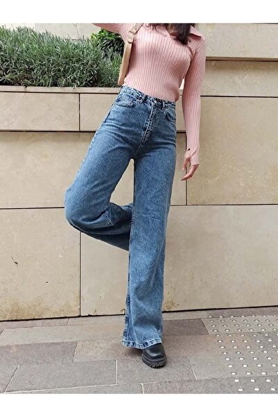 DRC trend سراويل جينز نسائية فضفاضة من الليكرا مقاس 90 بوصة باللون الأزرق الث...